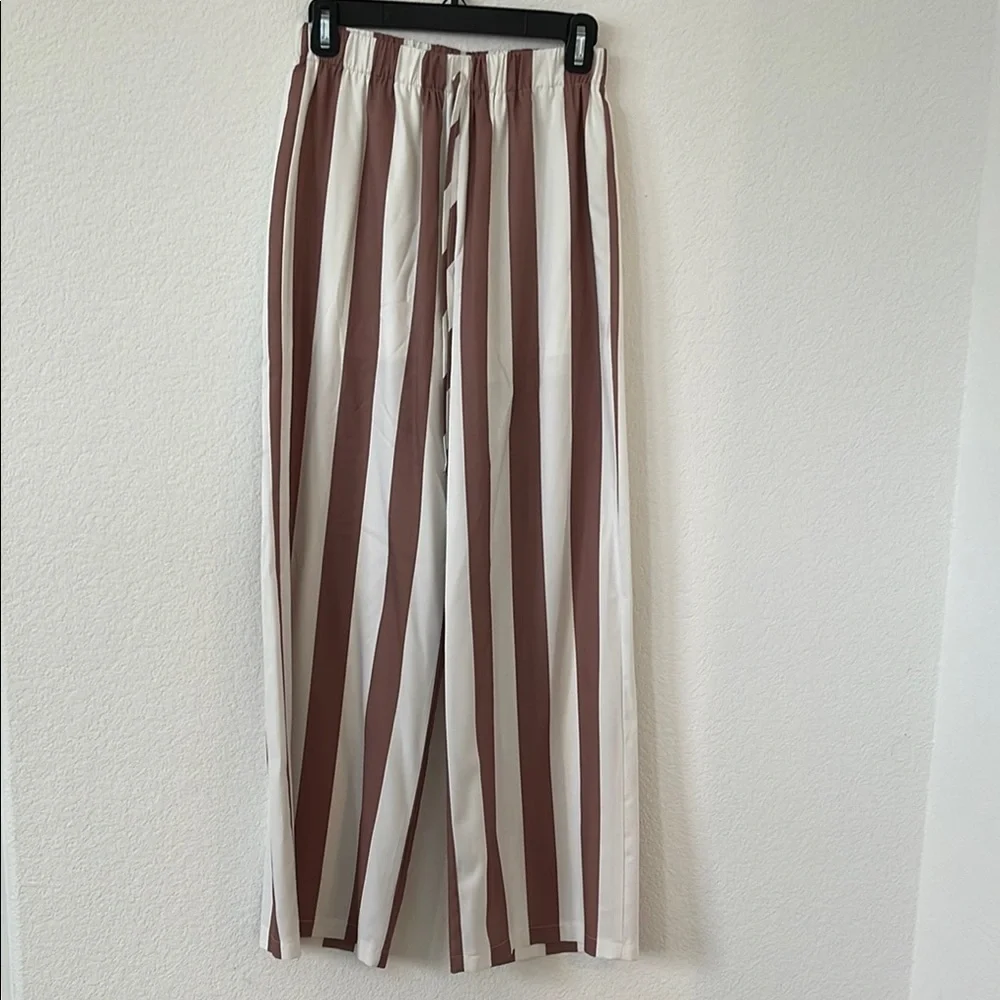EUC | Shein | Vertical Striped Brown & White Pants | Sz M - Picture 1 of 5